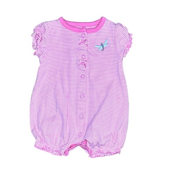 0-3M Baby Pink Striped Dragonfly Onesie - Picture 1 of 1